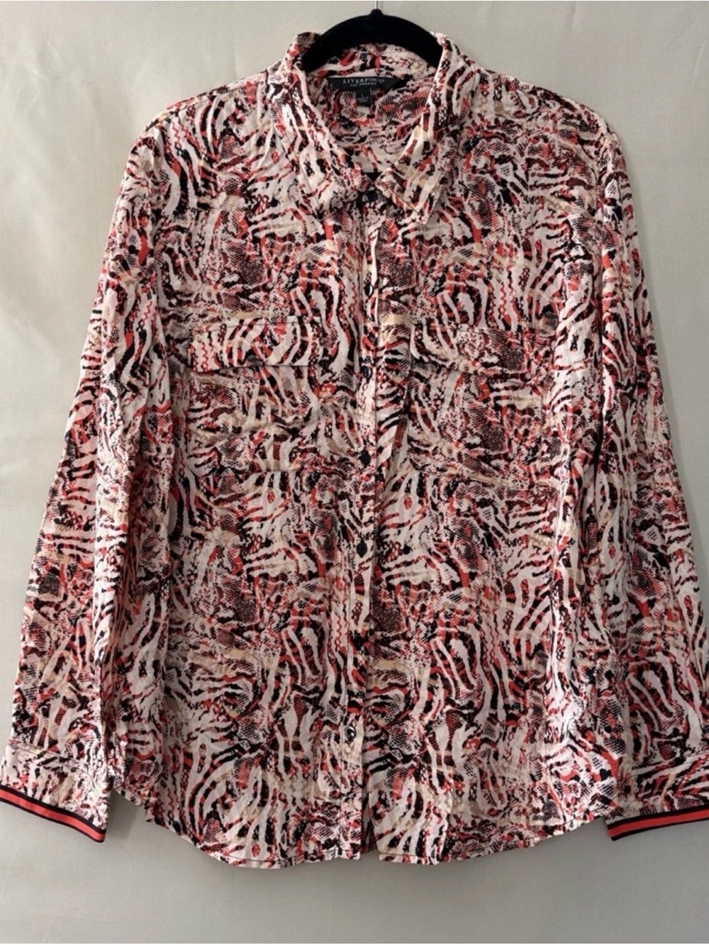 Liverpool Los Angeles Animal Print Button-Up Blouse 100% Rayon Multicolor L